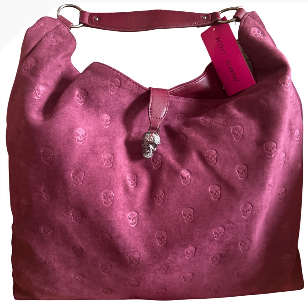 Betsey Johnson Large Burgundy Blush Hobo Skull Handbag Halloween Theme NWT